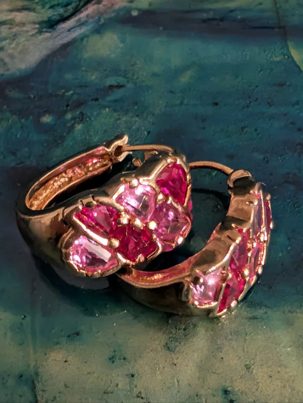 Amazing Rose Gold Plated Genuine Pink Sapphire Sterling Silver Hoop Earrings